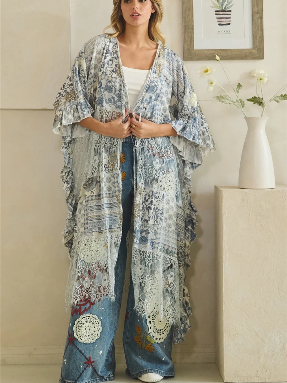 💕 Coming Soon! Oli & Hali Light Blue Lace Patchwork Kimono Duster
